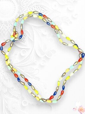 Vintage Colorful Molded Bead Station Necklace Lightweight Long 505